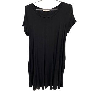 Uge Short Sleeve Shirt Dress Size Medium A Line Travel Solid Black Rayon Stretch